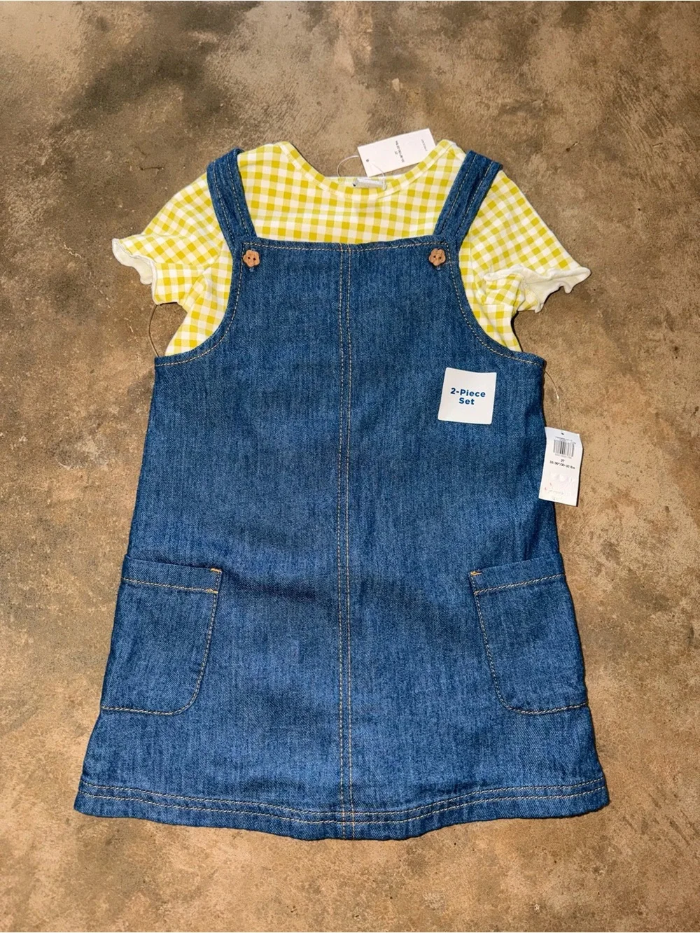 NWT Old Navy 2T Denim Jumper Dress & Green Gingham Tee 2-Piece Set